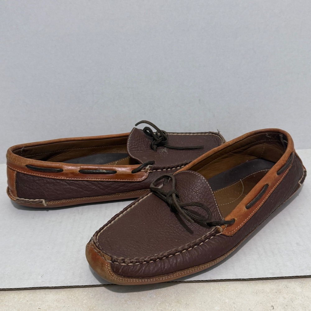 LL Bean Casco Bay Boat Mocs‎ Mens Boat Shoe 13 Brown Good Pebbled Leather 28246